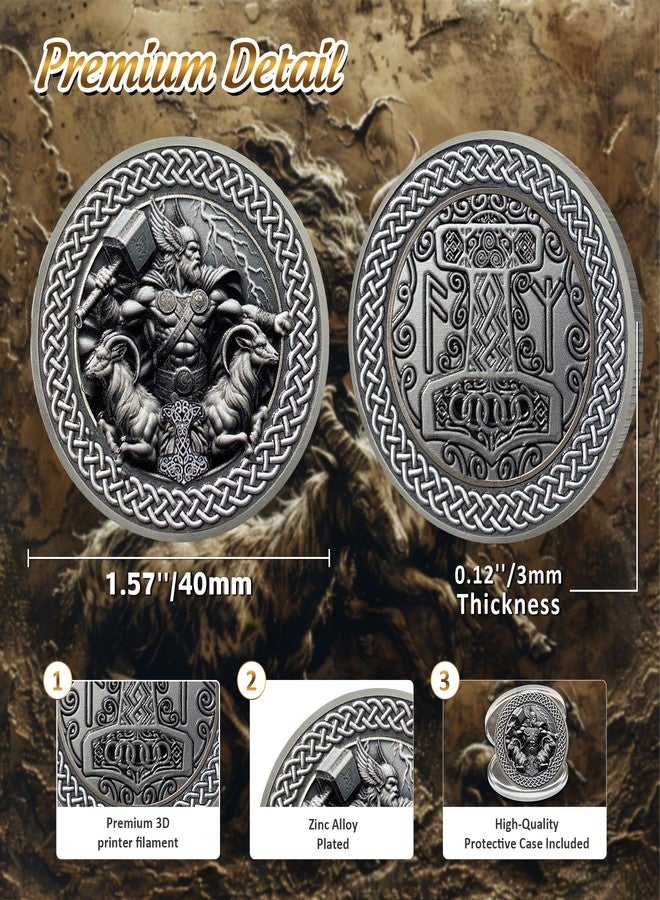 IELCJJ Viking Thor Hammer Coin - Viking Runes Mjolnir Coin Token - Tanngrisnir Tanngnjóstr Norse Mythology Protective Talisman Amulet Medallions - Powerful Viking Gifts for Men Women Kids - Image 3